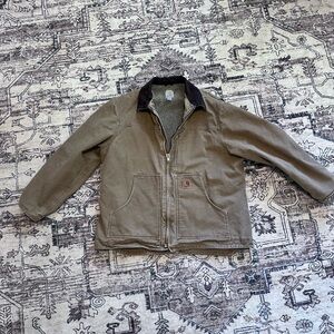 Carhartt Tan Duck Canvas Work Jacket with Dark Corduroy Collar